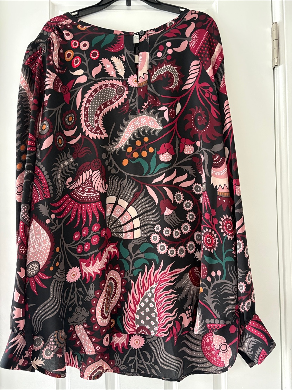 LOFT Black Tunic with Pink & Green Paisley Print